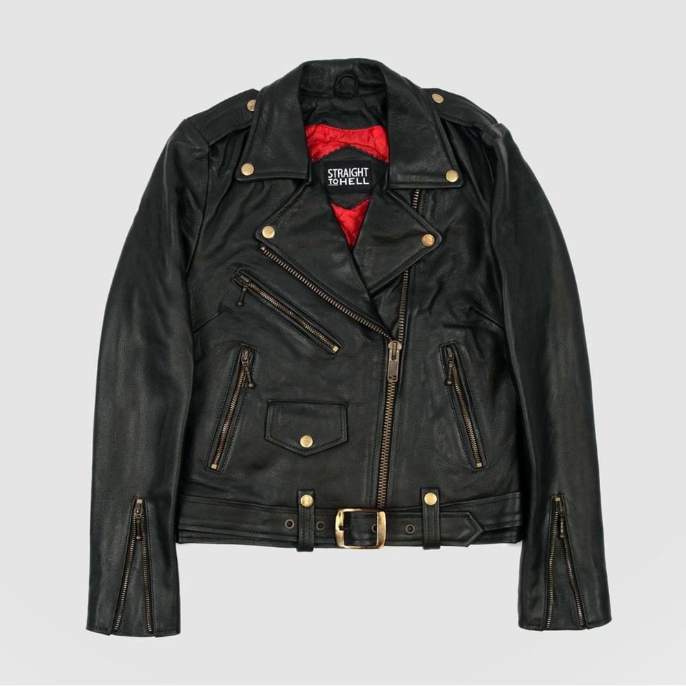 Straight to Hell Women’s M Commando - Black and Brass Full Grain Leather Jacket